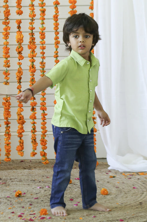 Green Banarasi Cotton Shirt