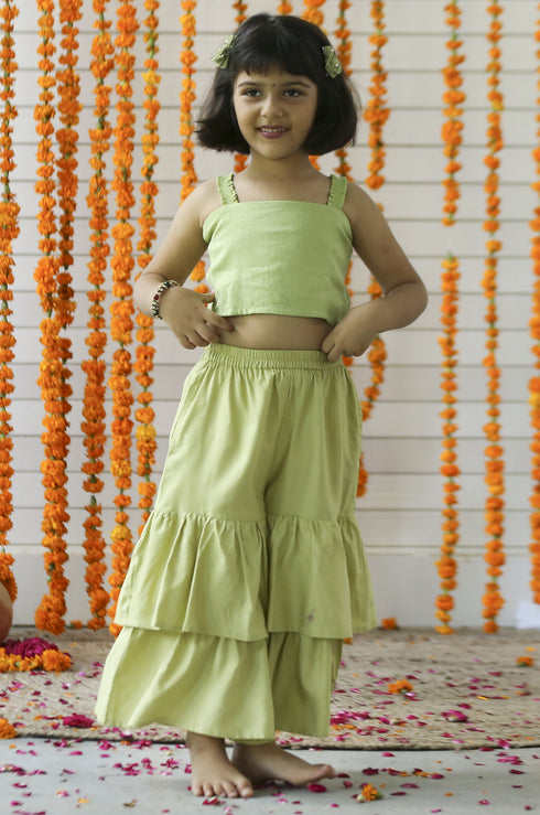Green Crop Top Sharara : Set Of 2