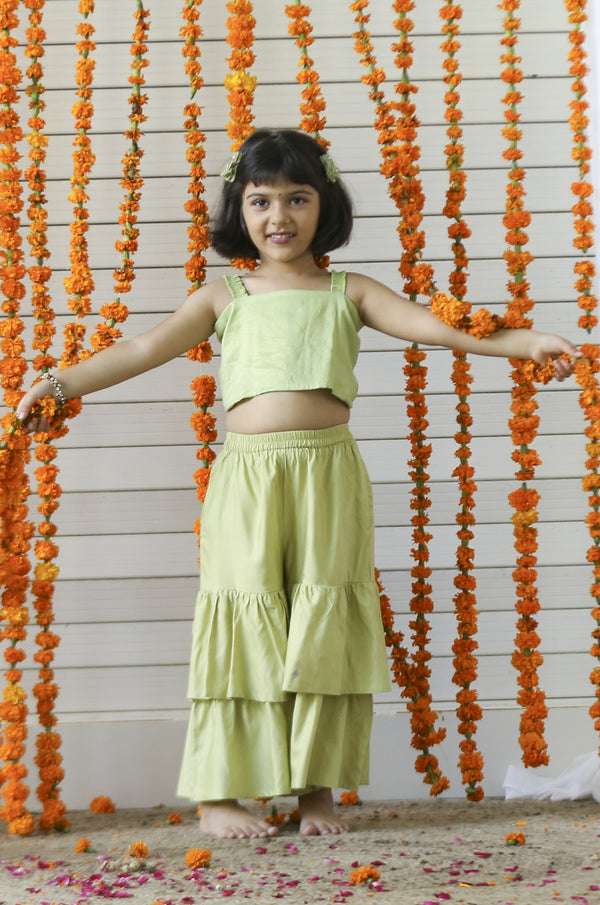 Green Crop Top Sharara : Set Of 2