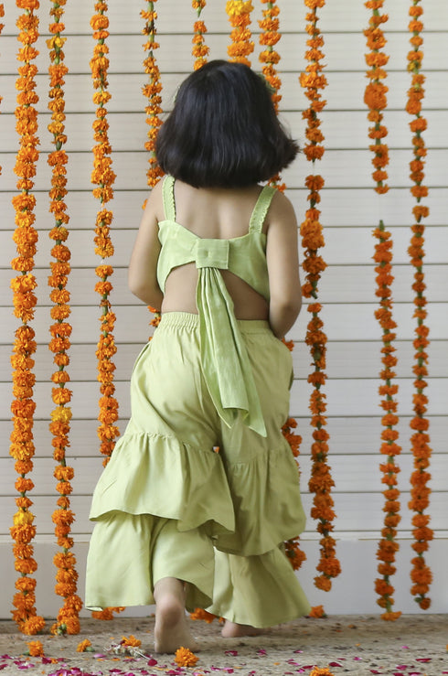 Green Crop Top Sharara : Set Of 2