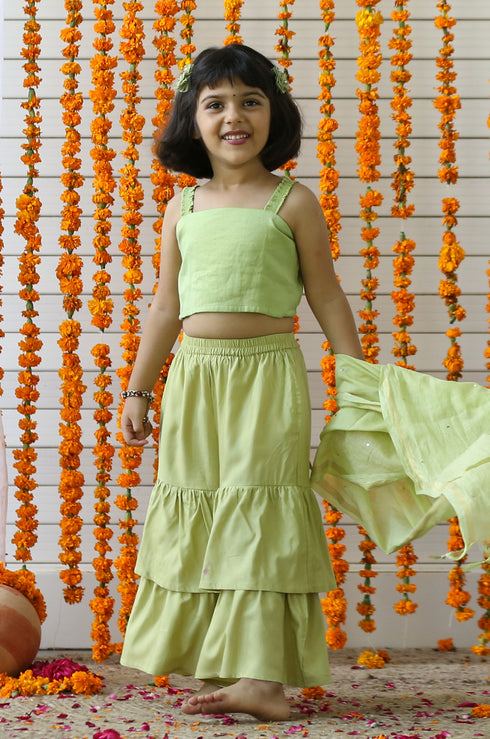 Green Crop Top Sharara : Set Of 2