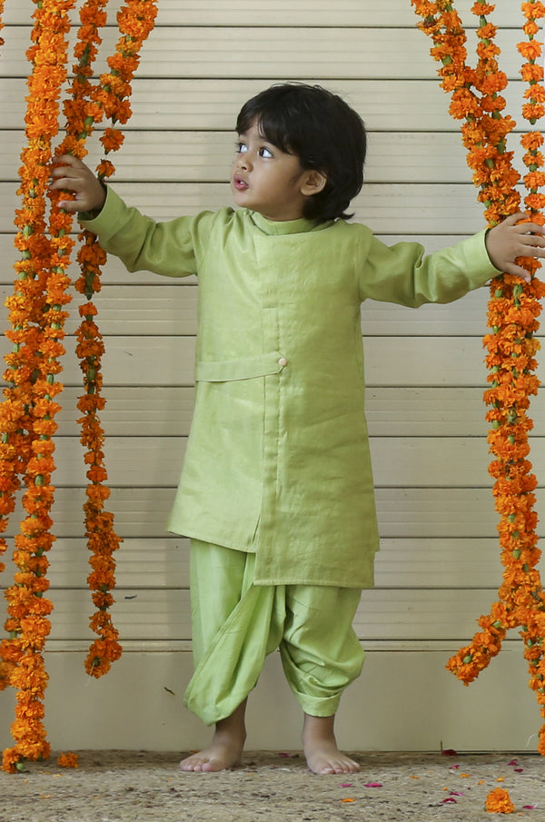 Green High Low Kurta Dhoti : Set Of 2