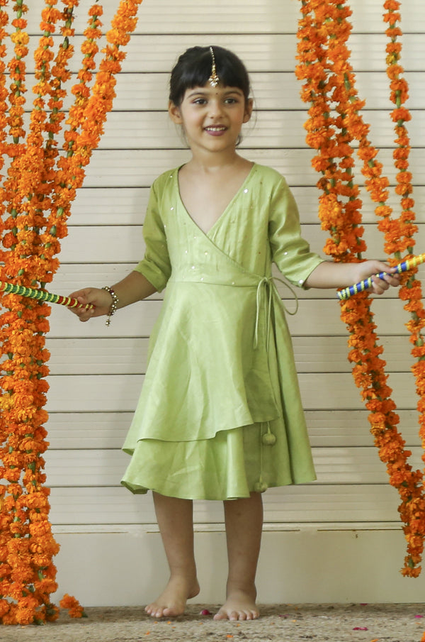 Green Sequin Wrap Dress