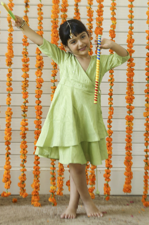 Green Sequin Wrap Dress