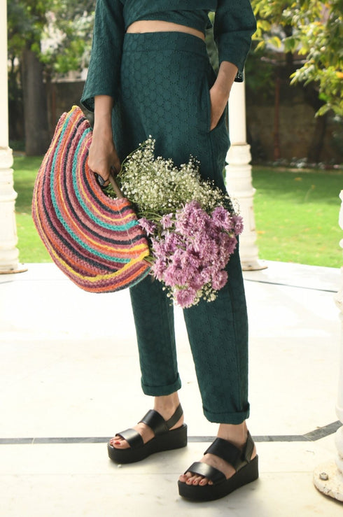 Green Embroidered Pant