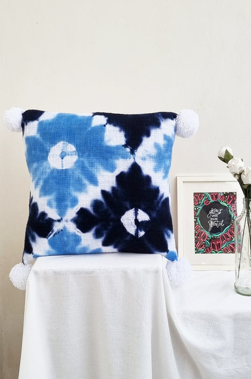 Indigo Bandhani Cushion Cover