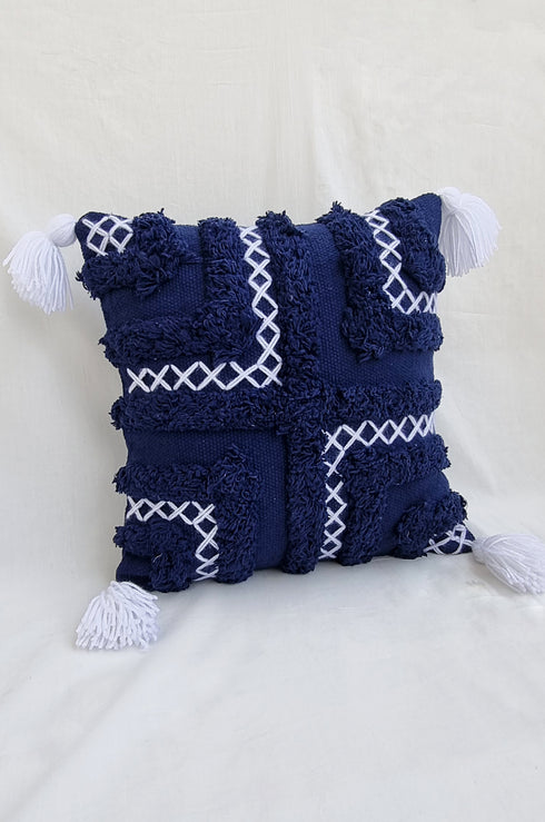 Indigo Fringes Cushion Cover