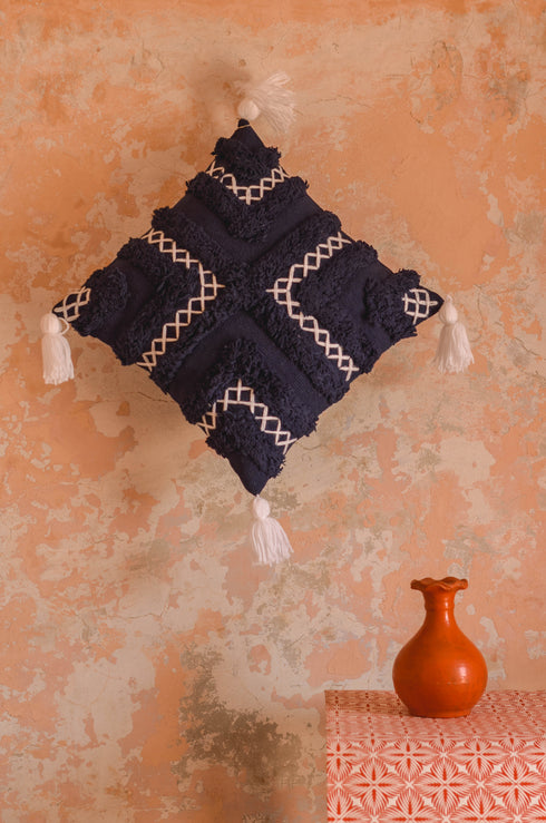 Indigo Fringes Cushion Cover