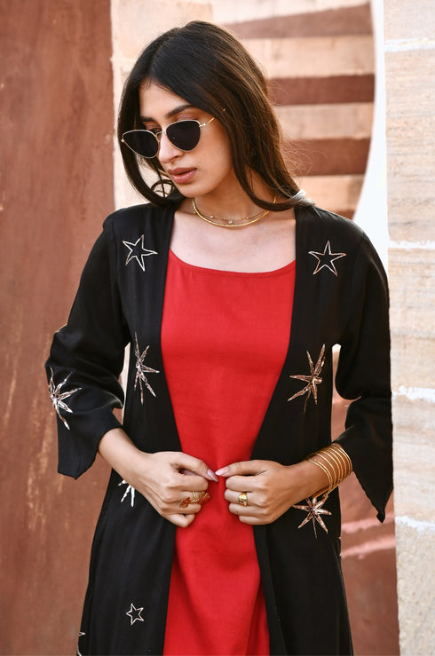 Kashvi Star Black Sequin Embroidered Cover-up