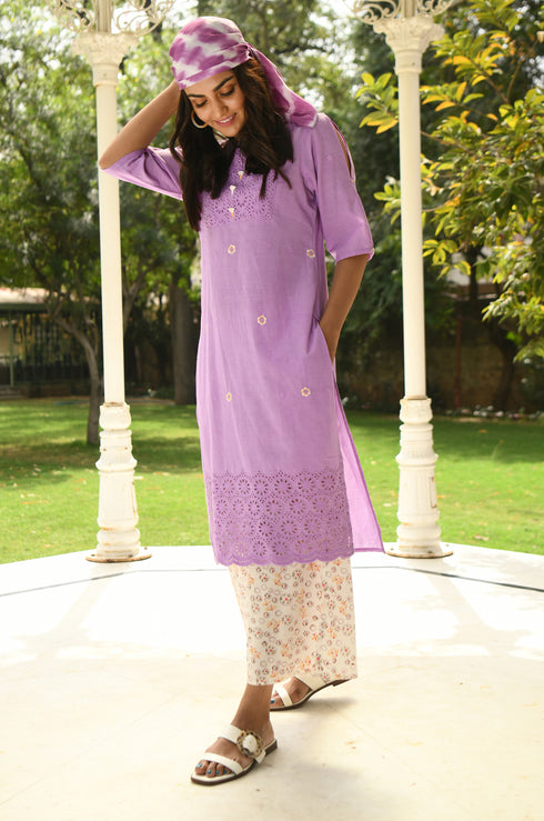 Lilac Embroidered Kurta