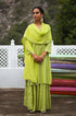Green cotton kurta and skirt set with dupatta