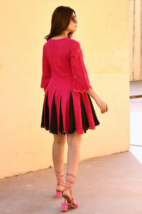 Nitara Pink Embroidered Flared Cocktail Dress