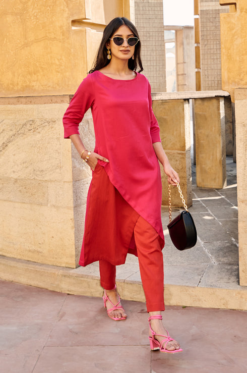 Nuri Color Block Kurta-Pant Set