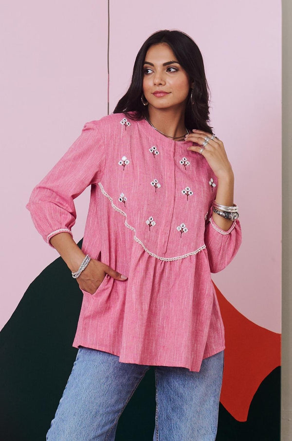 Pakhi Pink Mirror Embroidered Top