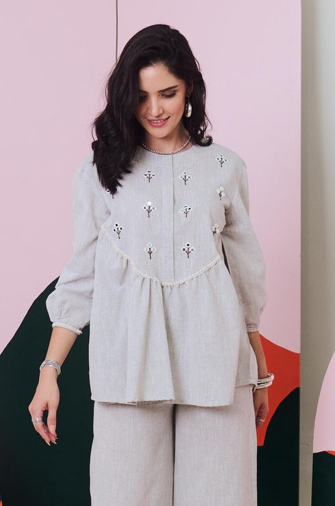 Pakhi Grey Mirror Embroidered Top