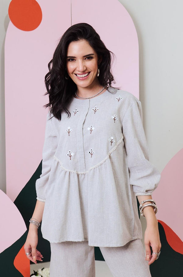 Pakhi Grey Mirror Embroidered Top