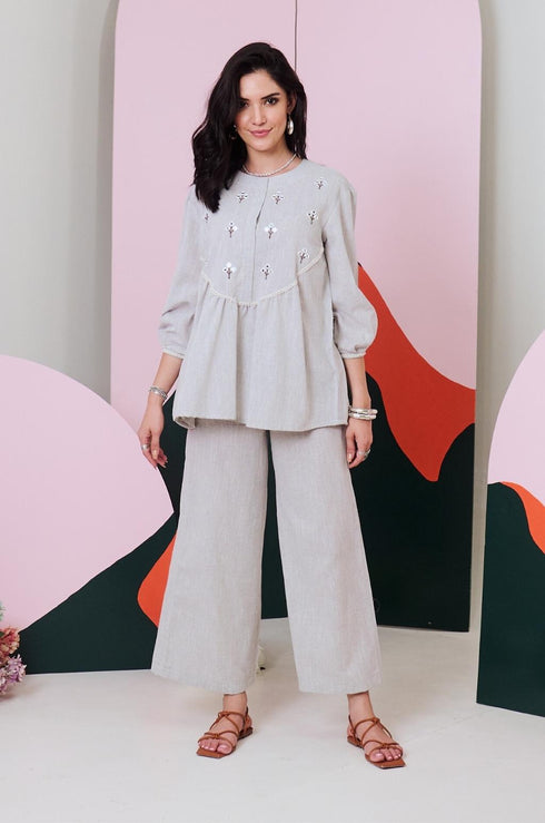 Pakhi Grey Mirror Embroidered Top