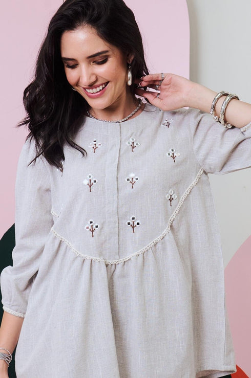 Pakhi Grey Mirror Embroidered Top