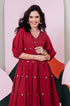 Piku Maroon Mirror Embroidered Tier Maxi Dress