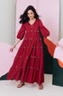 Piku Maroon Mirror Embroidered Tier Maxi Dress