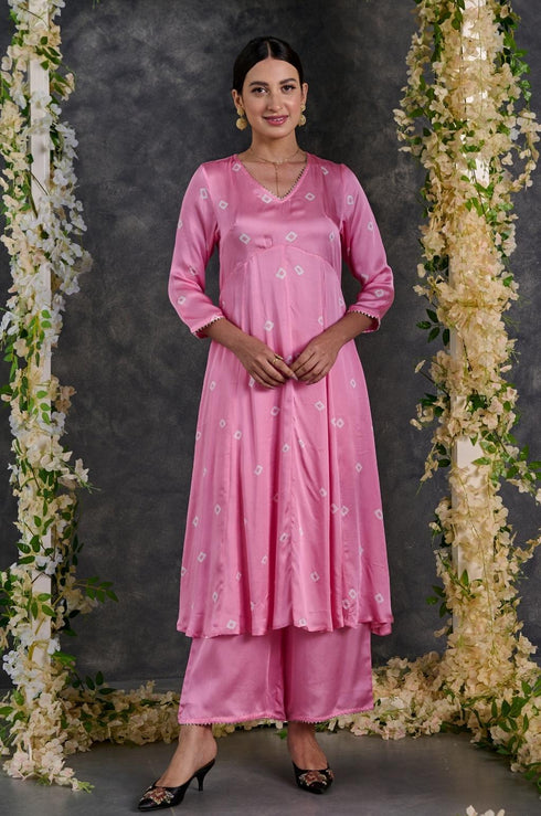 Pink Modal Satin Flared Pant