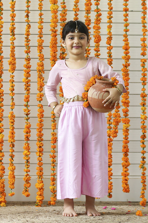 Pink Sequin Crop Top & Flared Palazzo Set (Girl)