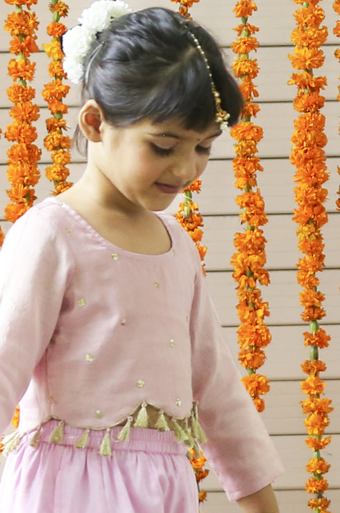 Pink Sequin Crop Top & Flared Palazzo Set (Girl)