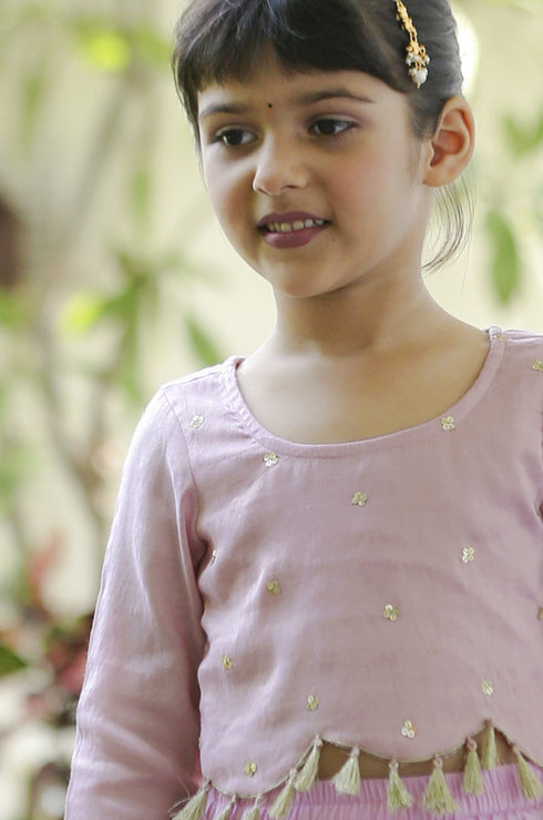 Pink Sequin Crop Top & Flared Palazzo Set (Girl)