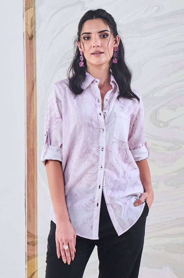 Purple Marble Embroidered Shirt