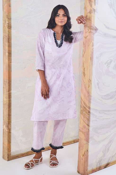 Purple Marble Straight Pant