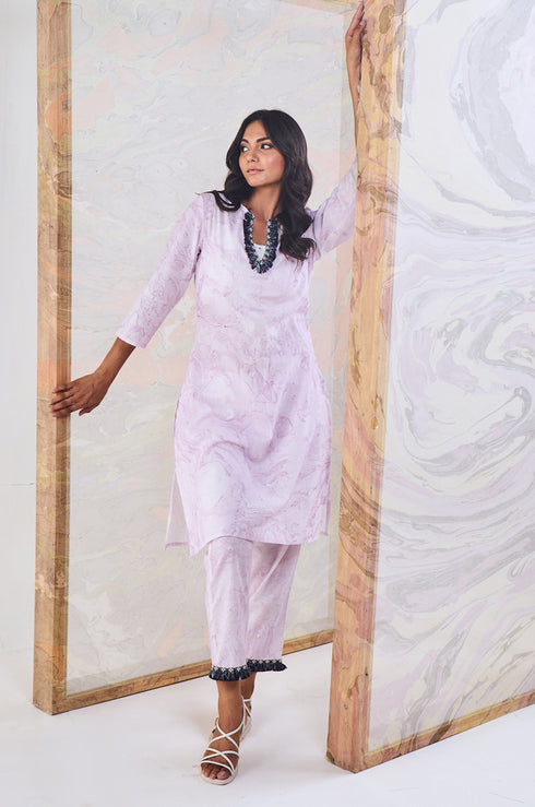 Purple Marble Straight Pant