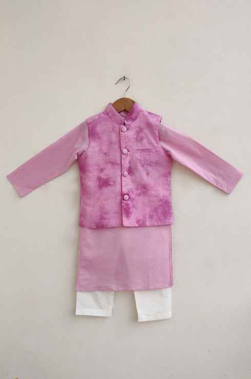 Purple Tie Dye Kurta Pant Set With Jacket (Boy)