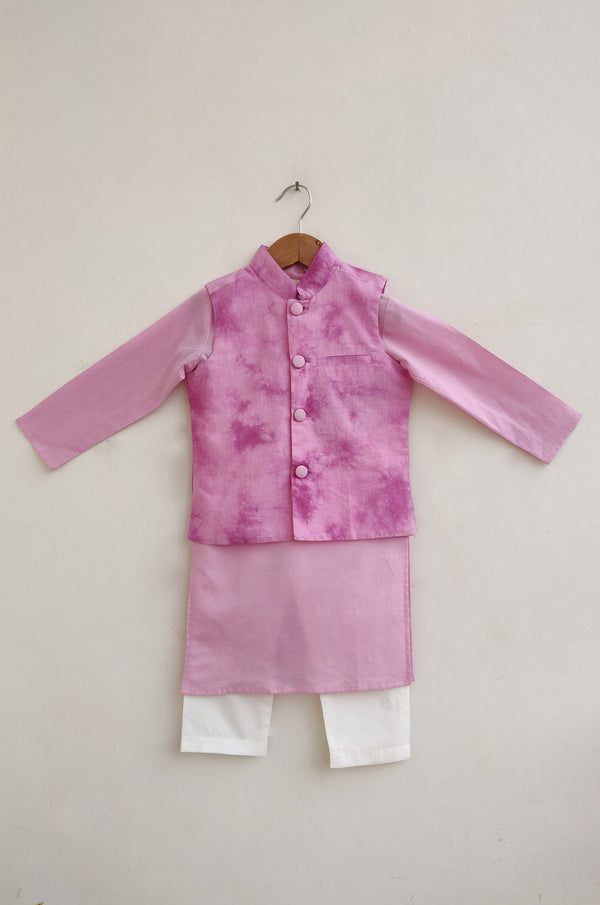 Purple Tie Dye Kurta Pant Set With Jacket (Boy)