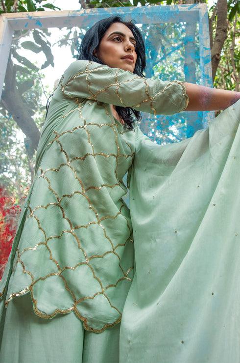 Rati Sequin Kurta Palazzo With Dupatta - Set Of 3