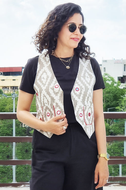 Red Mirror Embroidered Waistcoat