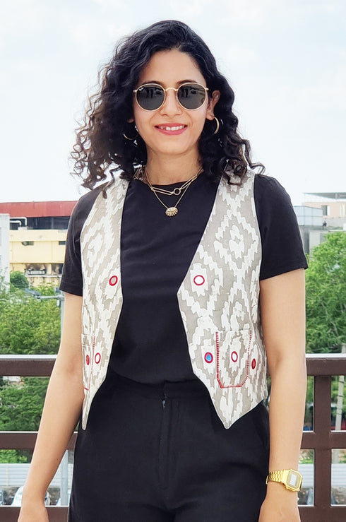 Red Mirror Embroidered Waistcoat