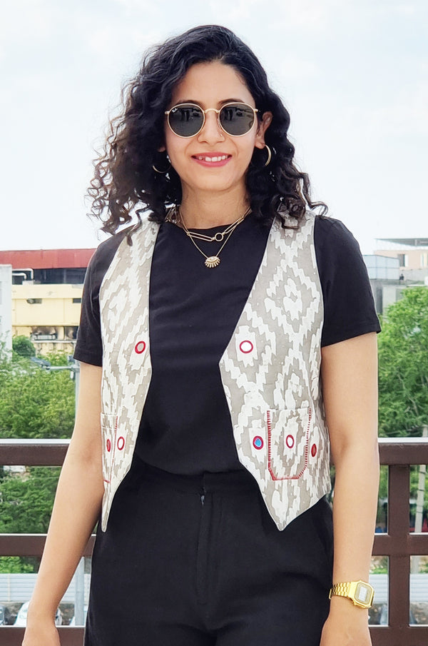 Red Mirror Embroidered Waistcoat