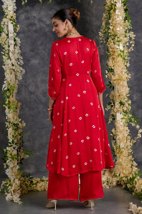 Red Modal Satin Flared Pant