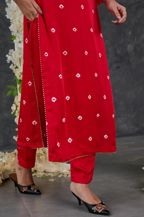 Red Modal Satin Straight Pant