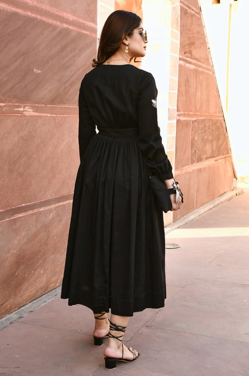 Sara Bug Black Embroidered Maxi Dress