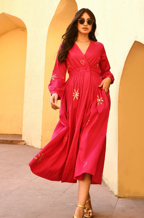Taraa Pink Embroidered Maxi Dress