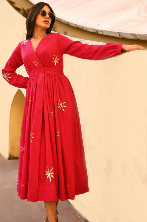 Taraa Pink Embroidered Maxi Dress