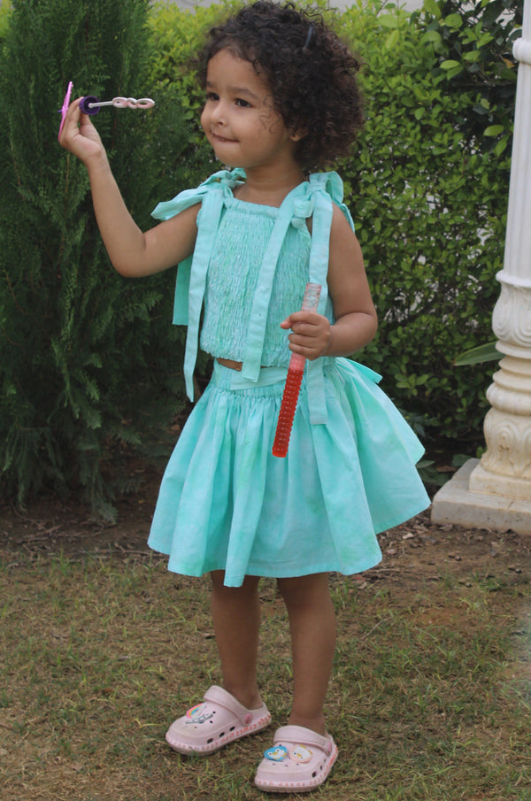 Turquoise Tie Dye Crop Top With Mini Skirt (Girl)