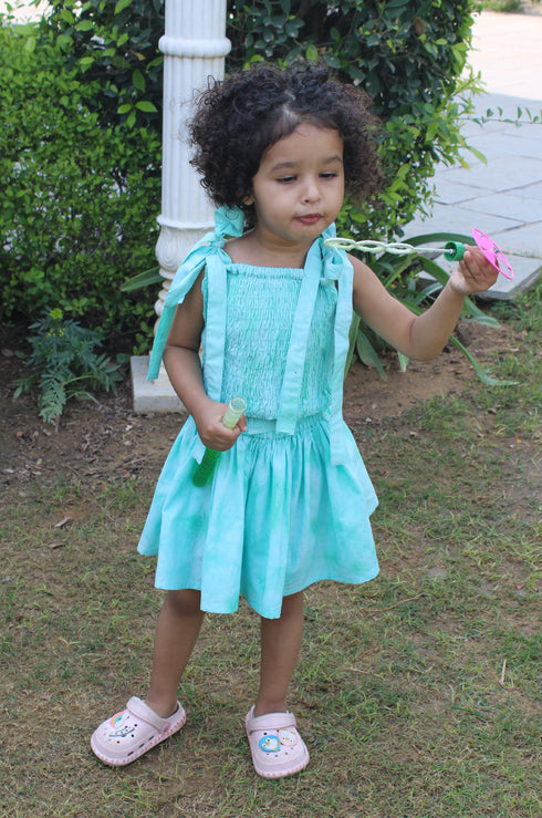 Turquoise Tie Dye Crop Top With Mini Skirt (Girl)