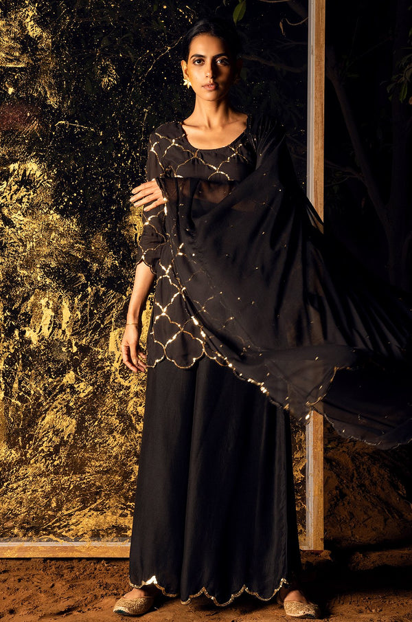 Vihari Sequin Kurta Palazzo With Dupatta - Set Of 3