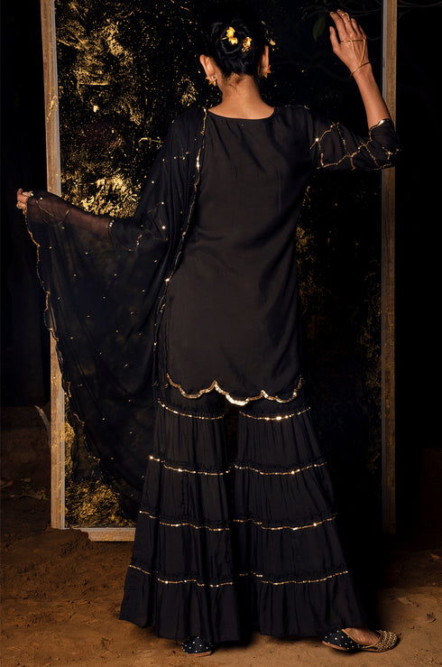 Vrinda Sequin Kurta Sharara With Dupatta - Set Of 3