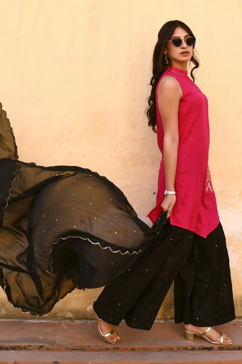 Visha Sequin Embroidered Kurta-Sharara with Dupatta