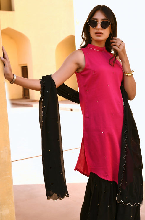 Visha Sequin Embroidered Kurta-Sharara with Dupatta