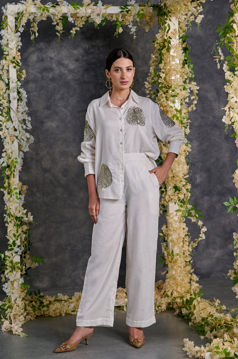 Diyu Sequin Embroidered White Co-Ord Set