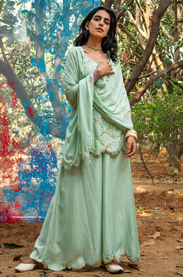 Rati Sequin Kurta Palazzo With Dupatta - Set Of 3